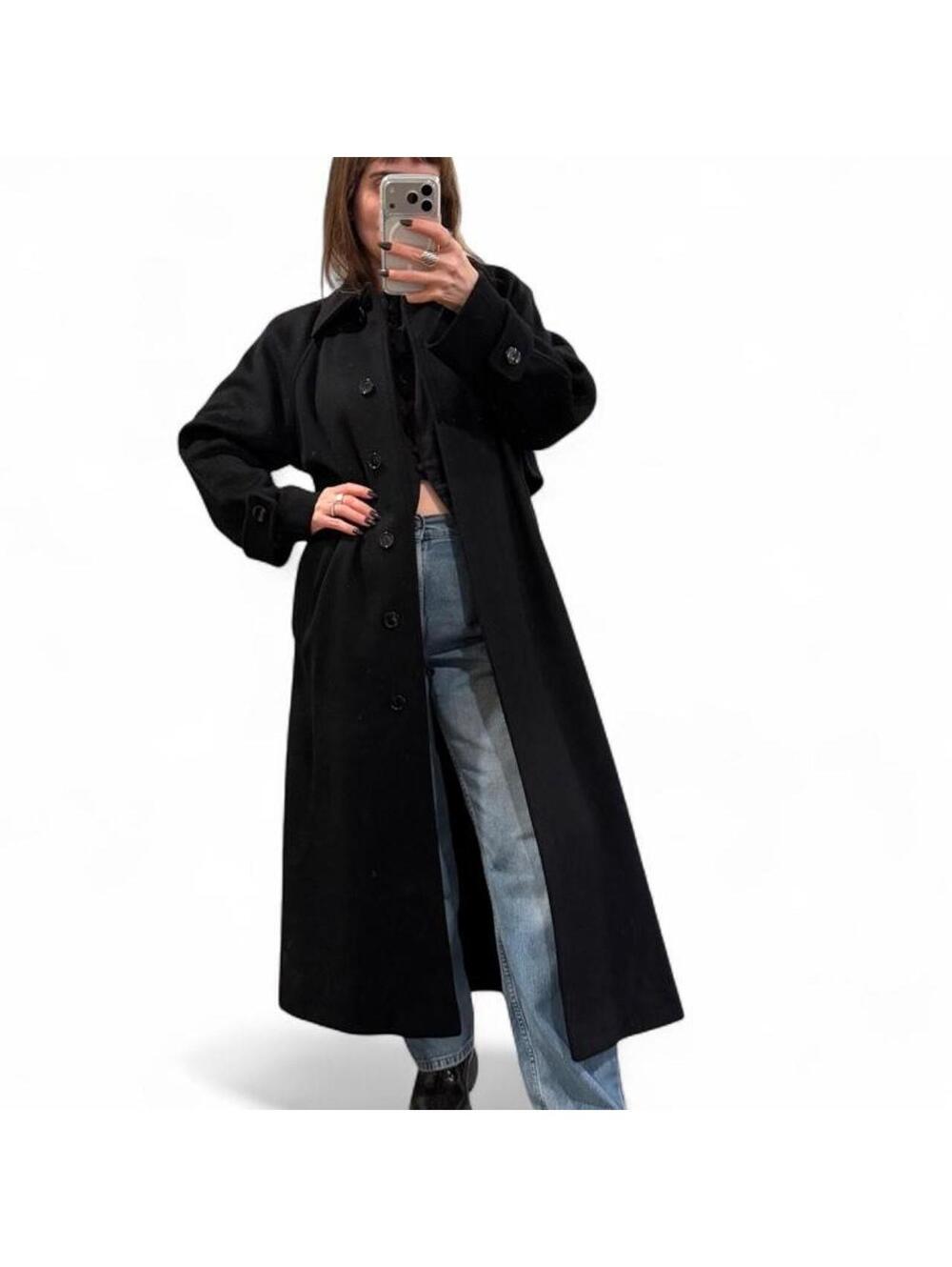 Vintage 90s Black Wool Maxi Coat